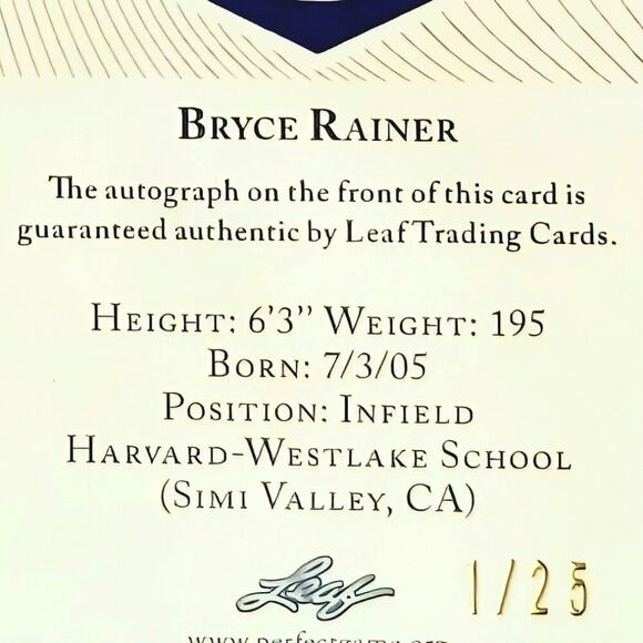 2025 Detroit Tigers prospect reports #6: SS Bryce Rainer  Bryce Rainer Auto 1/25 Purple Refractor Detroit Tigers Prospect #34 MLB top 100